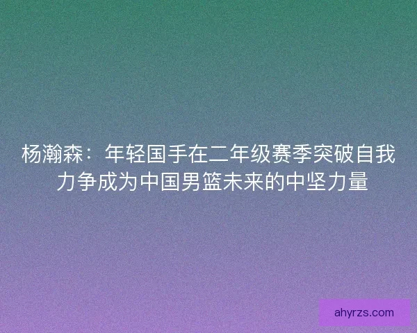 杨瀚森：年轻国手在二年级赛季突破自我 力争成为中国男篮未来的中坚力量